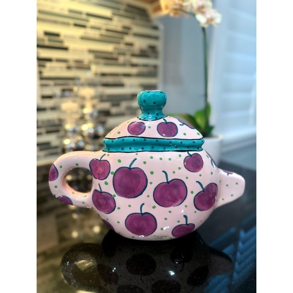 Vintage Ganz Bella Casa Teapot Bank Hand Painted Pati Signed Ceramic Coin Bank